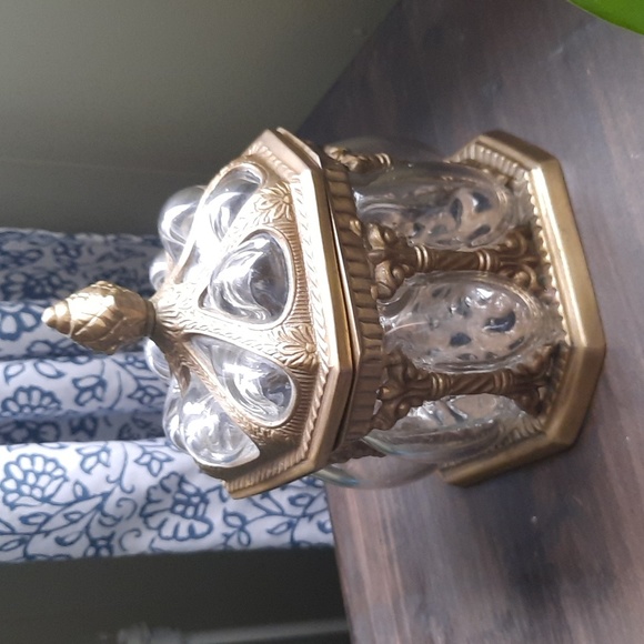 Vintage Lidded Brass & Handblown Convex Glass Humidor/Apocathary Jar/Trinket - Picture 7 of 7